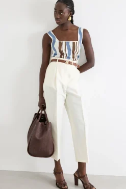 Pantalone con cintone alto - Bianco