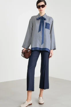 Pantalone con fondo svasato - Blu