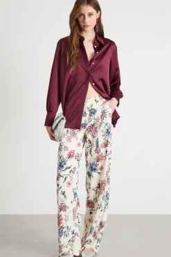 Pantalone con stampa floreale - Bianco Rosa Azzurro