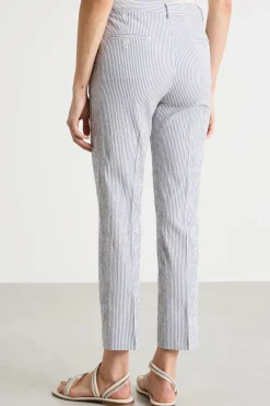 Pantalone crop a sigaretta in seersucker - Blu Bianco
