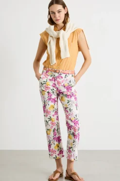 Pantalone crop dritto in raso - Bianco Rosa Giallo