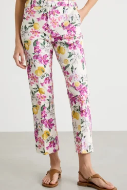 Pantalone crop dritto in raso - Bianco Rosa Giallo