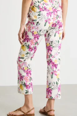 Pantalone crop dritto in raso - Bianco Rosa Giallo