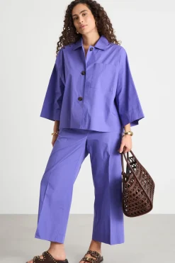 Pantalone crop e ampio con vita elasticizzata - Viola