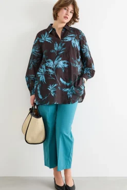 Pantalone crop in popeline - Azzurro