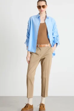 Pantalone crop in raso stretch - Cammello
