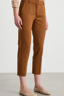 Pantalone crop in raso stretch - Marrone