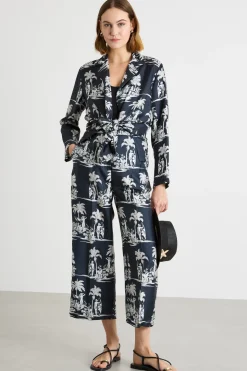 Pantalone crop in twill stampato - Blu Bianco
