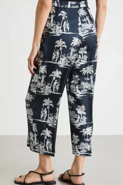 Pantalone crop in twill stampato - Blu Bianco