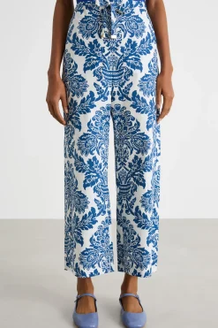 Pantalone cropped in popeline stampato - Blu Bianco