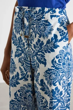 Pantalone cropped in popeline stampato - Blu Bianco