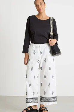 Pantalone crop ricamato - Bianco Nero