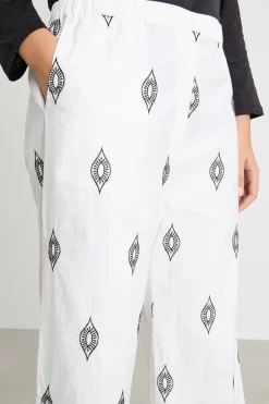 Pantalone crop ricamato - Bianco Nero