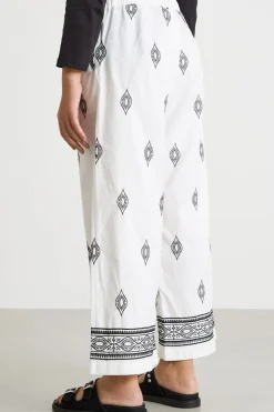 Pantalone crop ricamato - Bianco Nero