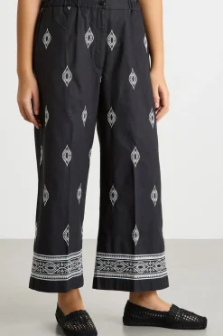 Pantalone crop ricamato - Nero Bianco