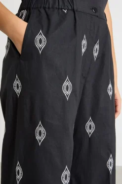 Pantalone crop ricamato - Nero Bianco