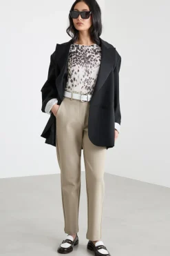 Pantalone dritto a vita alta - Beige