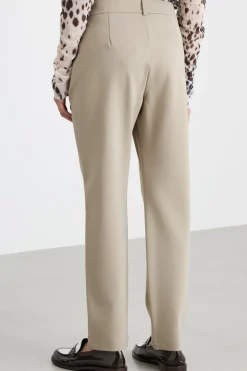 Pantalone dritto a vita alta - Beige