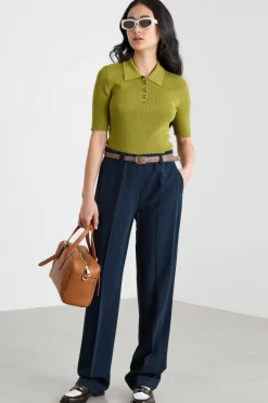 Pantalone dritto con alamari - Blu