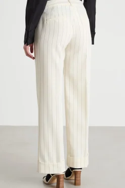 Pantalone dritto con risvolto - Bianco Nero