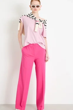 Pantalone dritto in jersey stretch - Fuxia