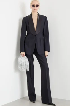 Pantalone dritto in raso opaco - Blu