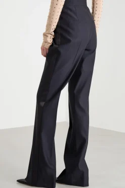 Pantalone dritto in raso opaco - Blu
