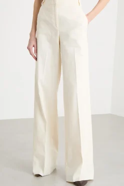 Pantalone dritto in stuoia stretch - Bianco
