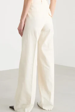 Pantalone dritto in stuoia stretch - Bianco