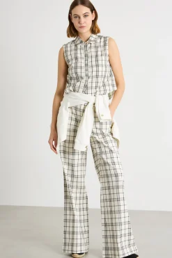 Pantalone dritto in stuoia stretch - Bianco Nero