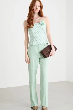 Pantalone dritto in stuoia - Verde