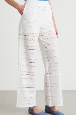 Pantalone dritto in voile ricamato - Bianco