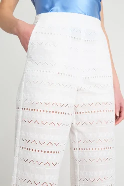 Pantalone dritto in voile ricamato - Bianco