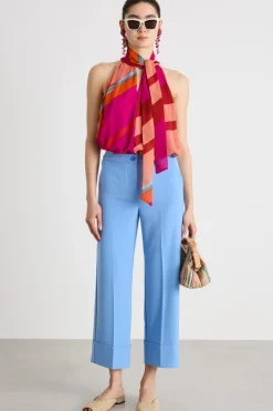 Pantalone dritto stretch - Azzurro