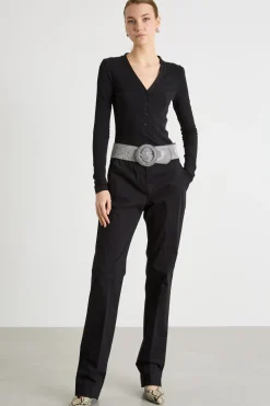 Pantalone dritto stretch - Nero