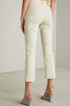 Pantalone flare in bull di cotone - Bianco