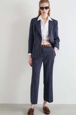 Pantalone flare in natté - Blu Bianco