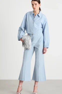 Pantalone flare in taffetà - Azzurro