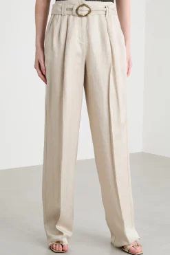 Pantalone fluido con cintura - Beige
