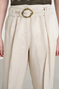 Pantalone fluido con cintura - Beige