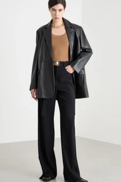 Pantalone fluido con fascia laterale - Nero