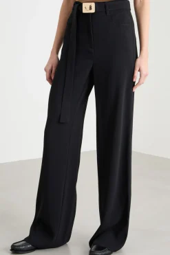 Pantalone fluido con fascia laterale - Nero
