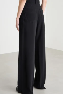 Pantalone fluido con fascia laterale - Nero