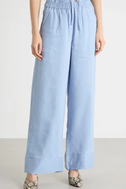 Pantalone fluido e ampio con tasche - Azzurro
