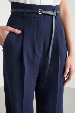 Pantalone fluido in cady - Blu