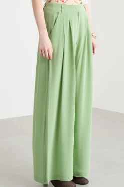 Pantalone fluido in crepe de chine - Verde