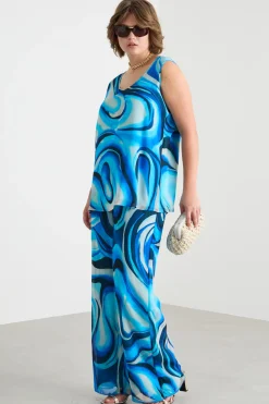 Pantalone fluido in georgette - Azzurro