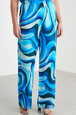 Pantalone fluido in georgette - Azzurro
