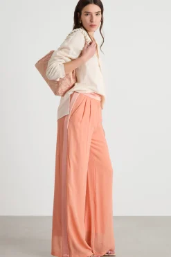 Pantalone fluido in georgette - Rosa