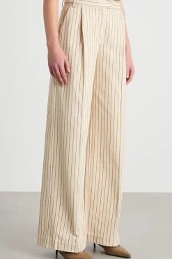 Pantalone gessato ampio - Beige